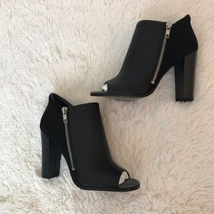 NEW Charles David Black Zip Up Open Toe Ankle Boot